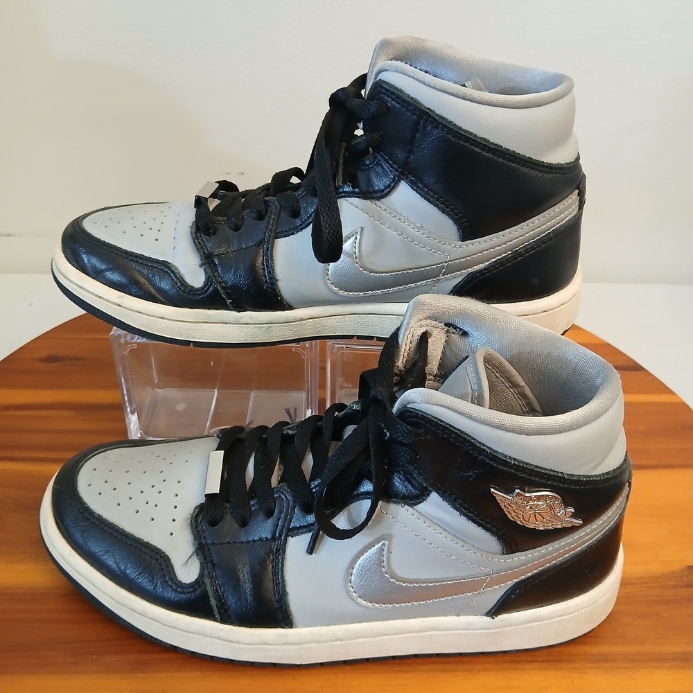 Nike Air Jordan 1 Mid Women 7.5 Black Grey Silver Shoes Sneakers FB9892-002